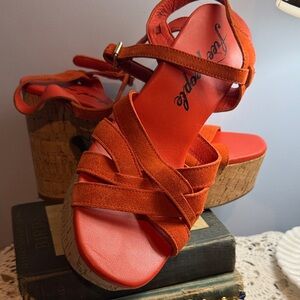 Free People Orange Platform Sandals